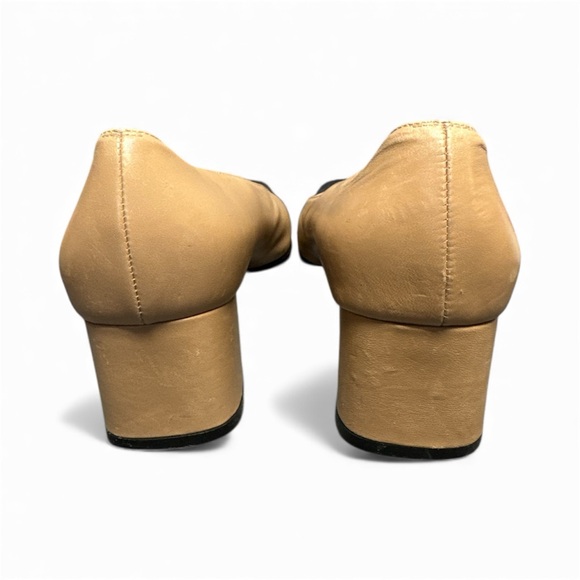 Salvatore Ferragamo VTG Square Toe Block Heel Pumps Tan Patent Leather Size 9B - Picture 6 of 17